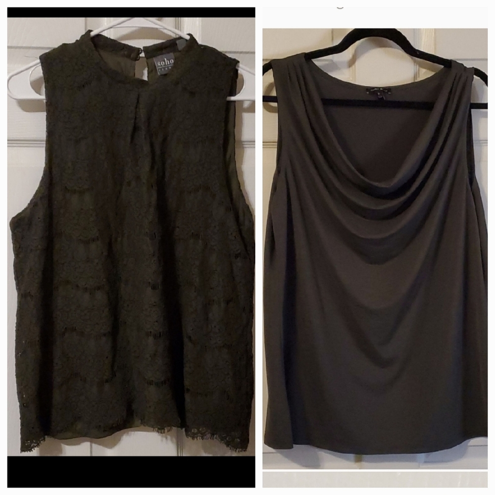 Qty 2 - Hunter Green Sleeveless Blouses